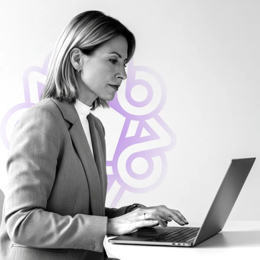 A client reviewing her finances on a laptop